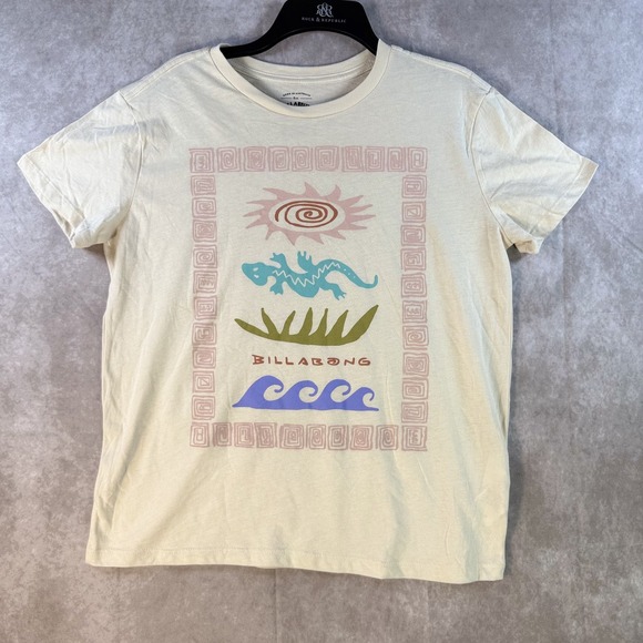 Billabong Tops - Billabong A/Division Women Large Short Sleeve T-Shirt Cream Grapic Print‎